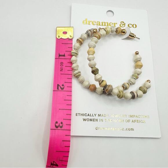 Dreamer & Co Hoop Earring NWT Neutral Cream Tan Beads - Picture 2 of 5
